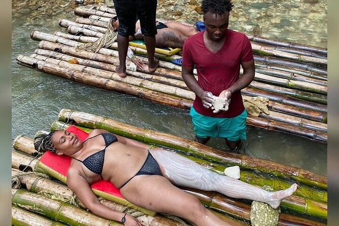 Great River bamboo Rafting and Margaritaville from Montego Bay - Limestone foot massage beside the river