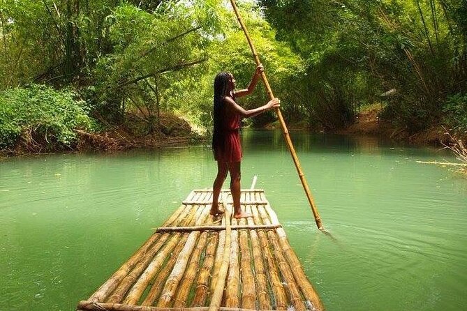 Royal Bamboo Rafting Adventure - Floating the river on a decorated bamboo raft